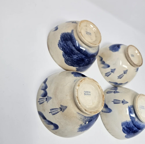 Vintage Blue Delft? Windmill Bowl Holland Scenes Set of 4 Bowls Made In Japan - Picture 6 of 12